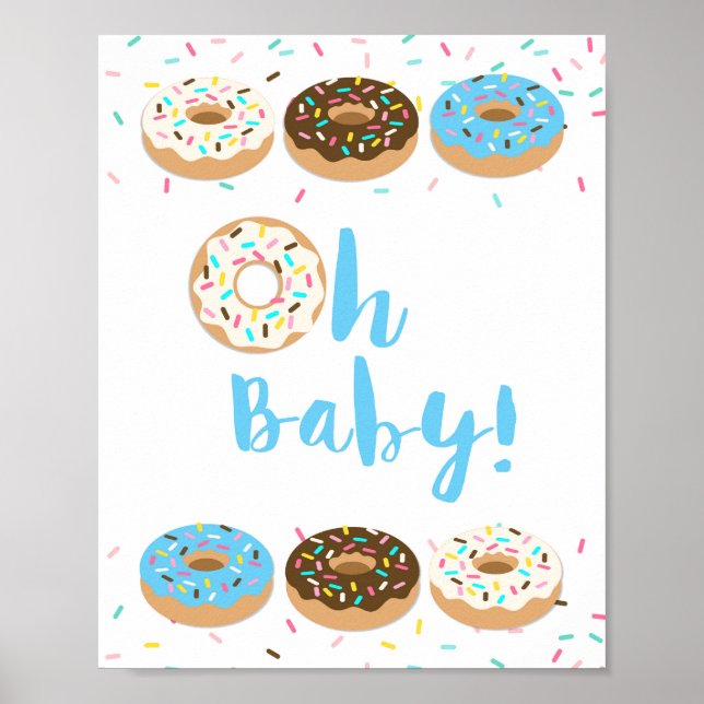 Póster Oh Bebé Azul Donut Rasplante Rótulo Baby Shower (Frente)