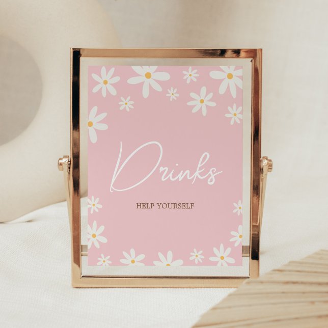 Póster Oh Bebé Boho Daisy Baby Shower Bebe (Retro Daisy Flowers Baby Shower Drinks Sign)