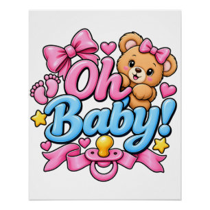Póster ¡Oh bebé! Diseño de celebración de baby shower
