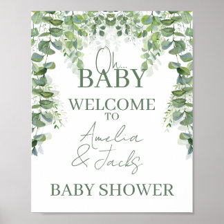 Póster Oh bebé signo de bienvenida de Baby Shower de Gree