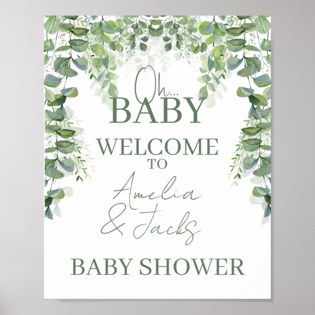 Póster Oh bebé signo de bienvenida de Baby Shower de Gree (Frente)