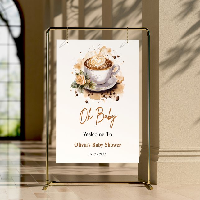 Póster Oh bebé, un bebé está preparando la bienvenida de  (Oh Baby A Baby is Brewing Coffee Baby Shower Welcome Sign )