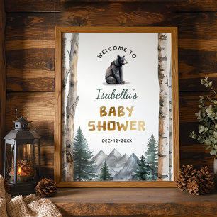 Póster Oh Boy Adventure Begin Woodland Bear Baby Shower