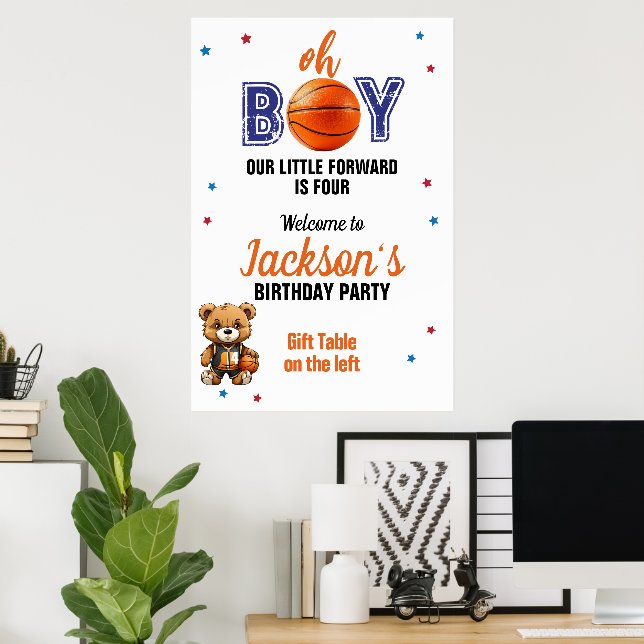 Póster Oh Boy Basketball Tema Cumpleaños (Oficina en casa)