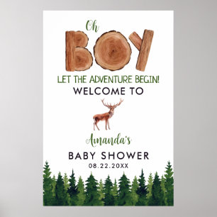 Póster Oh Boy - Bienvenida Rustic Boy Woodland Baby Showe