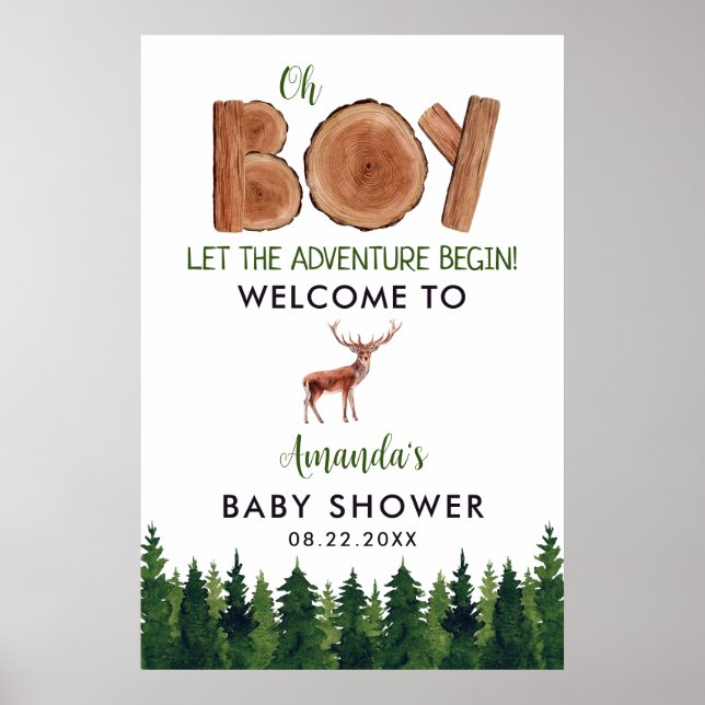 Póster Oh Boy - Bienvenida Rustic Boy Woodland Baby Showe (Frente)