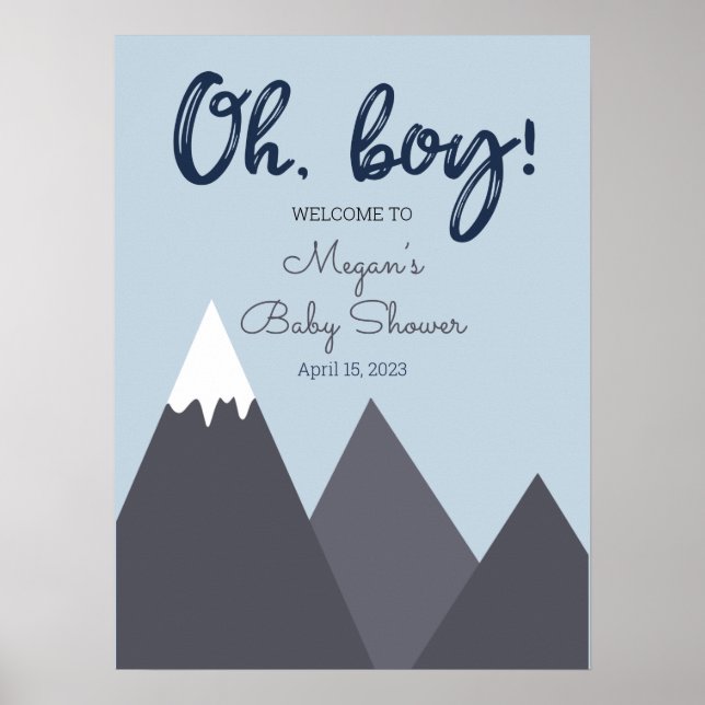 Póster Oh Boy Blue Gray Mountain Baby Shower (Frente)