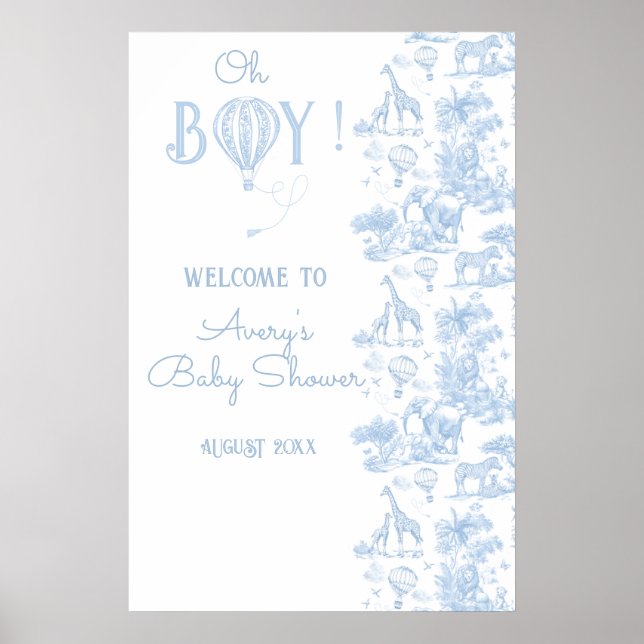 Póster Oh Boy Blue Toile Safari Animal Baby Shower (Frente)