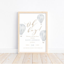 Póster Oh Boy - Boy Baby Shower Hot Air Balloon