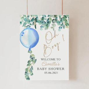 Póster Oh Boy Eucalyptus Blue Balloon Baby Shower