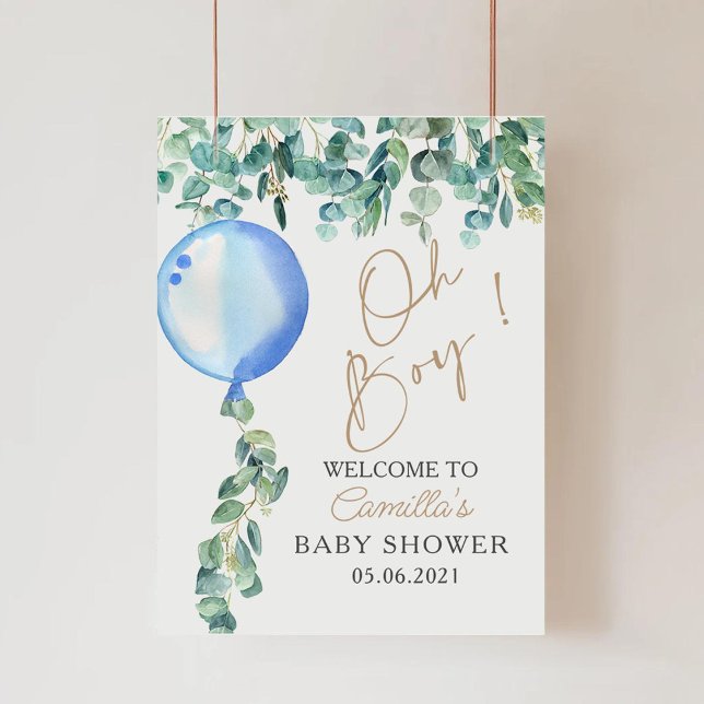 Póster Oh Boy Eucalyptus Blue Balloon Baby Shower (Subido por el creador)