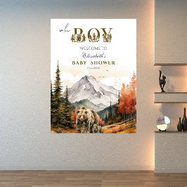 Póster Oh Boy Fall Woodland Bear Mountain Baby Shower