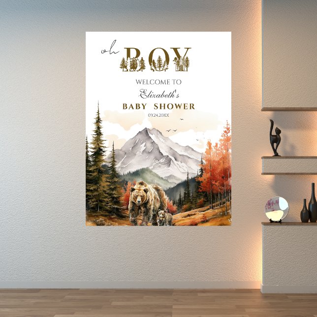 Póster Oh Boy Fall Woodland Bear Mountain Baby Shower (Subido por el creador)