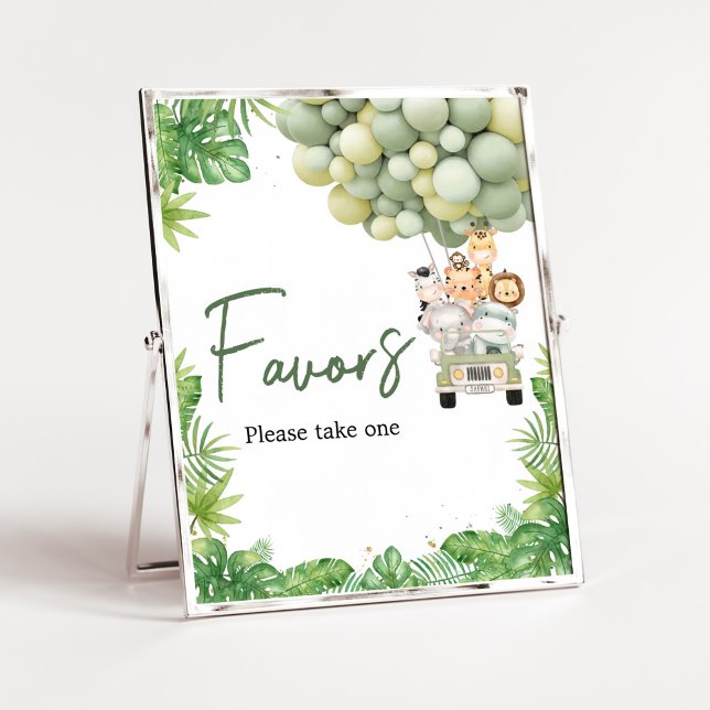 Póster Oh Boy Jungle Safari Baby Shower Favores (Safari Truck Balloons Baby Shower Favors Sign)