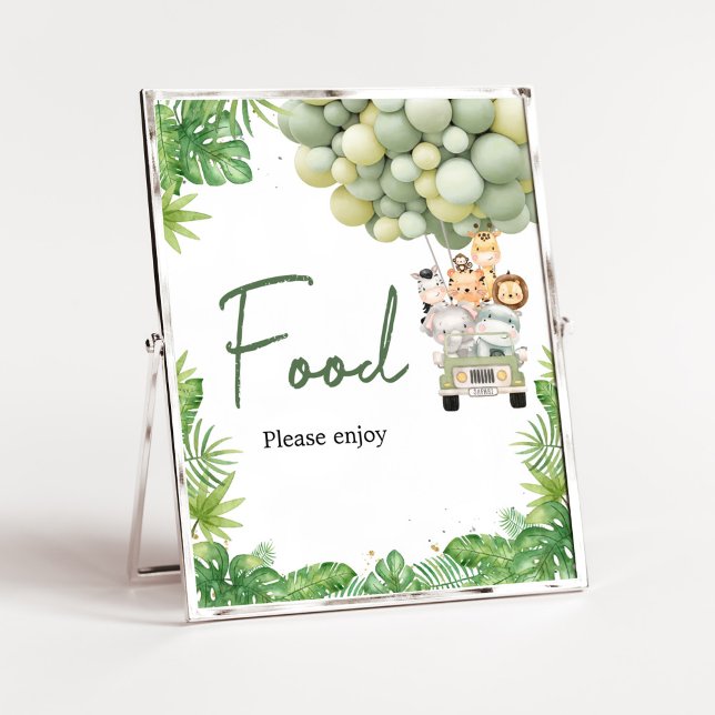Póster Oh Boy Jungle Safari Baby Shower Food (Safari Truck Balloons Baby Shower Food Sign)