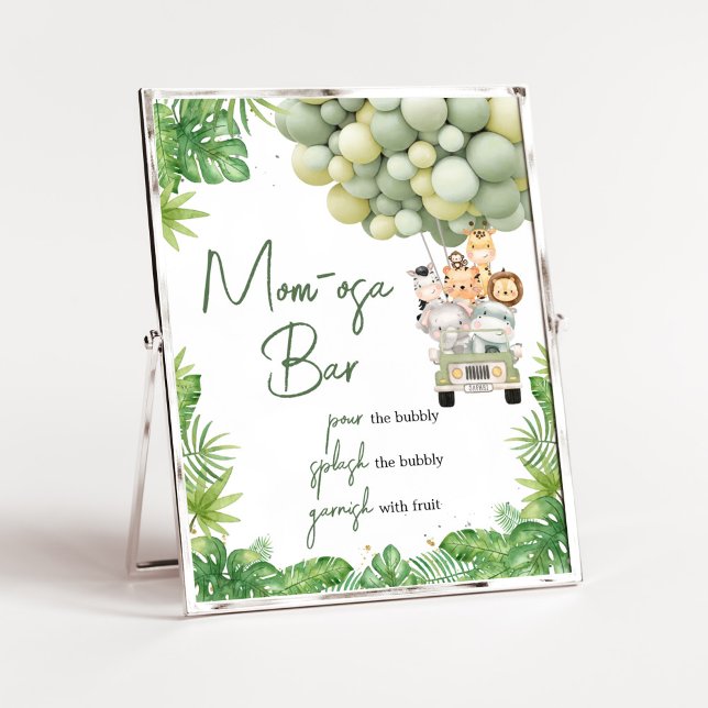 Póster Oh Boy Jungle Safari Baby Shower Mom Osa Bar (Safari Truck Balloons Baby Shower Mom Osa Bar Sign)