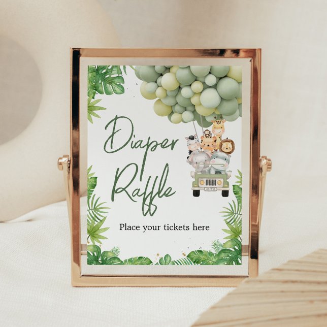 Póster Oh Boy Jungle Safari Shower Diaper Raffle Sign (Safari Animals Baby Shower Sign)