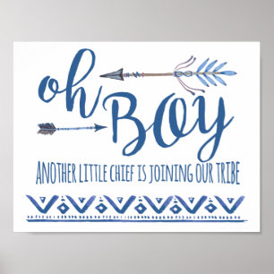 Póster Oh Boy Tribal Rótulo de Baby Shower