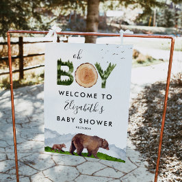 Póster Oh Boy Watercolor Woodland Bear Welcome