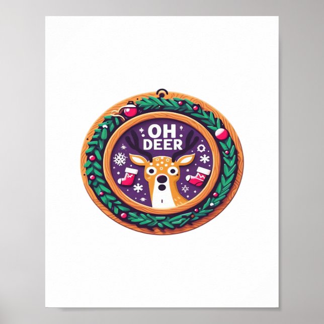 Póster Oh Ciervo Diseño Navideño Festivo  (Frente)