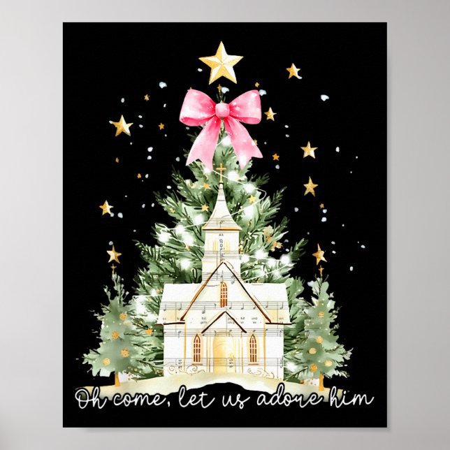 Póster Oh Come Let Us Adore Him Jesus Christmas Tree Coqu (Frente)