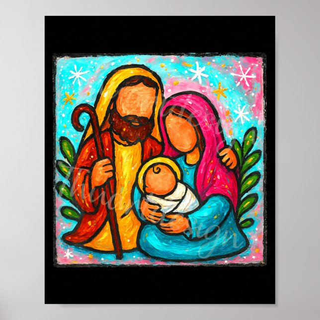 Póster Oh Come Let Us Adore Him Jesus Nativity Scene Chri (Frente)