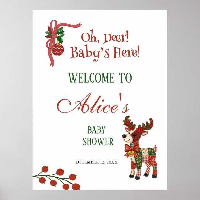 Póster Oh, Deer! Baby’s Here! – Christmas Baby Shower (Frente)