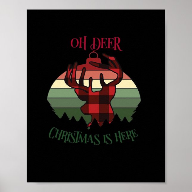 Póster Oh Deer Christmas Is Here Joyful Aesthetic  (Frente)