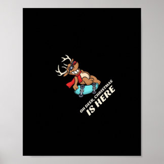 Póster Oh Deer Christmas Is Here Skateboarding Deer Graph