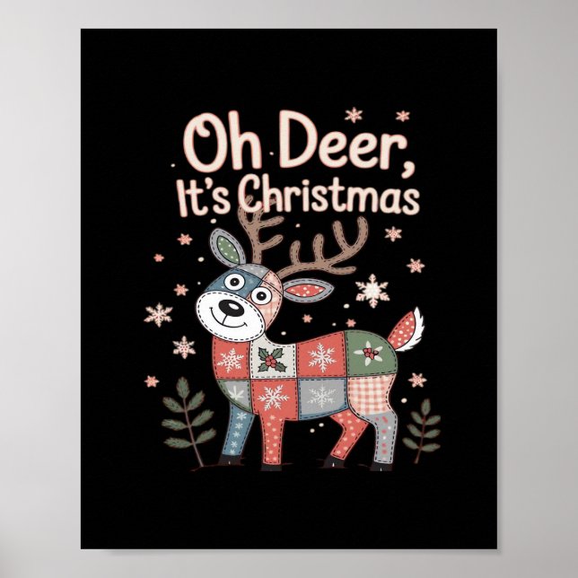 Póster Oh Deer Its Christmas Miniature Patchwork Squares (Frente)