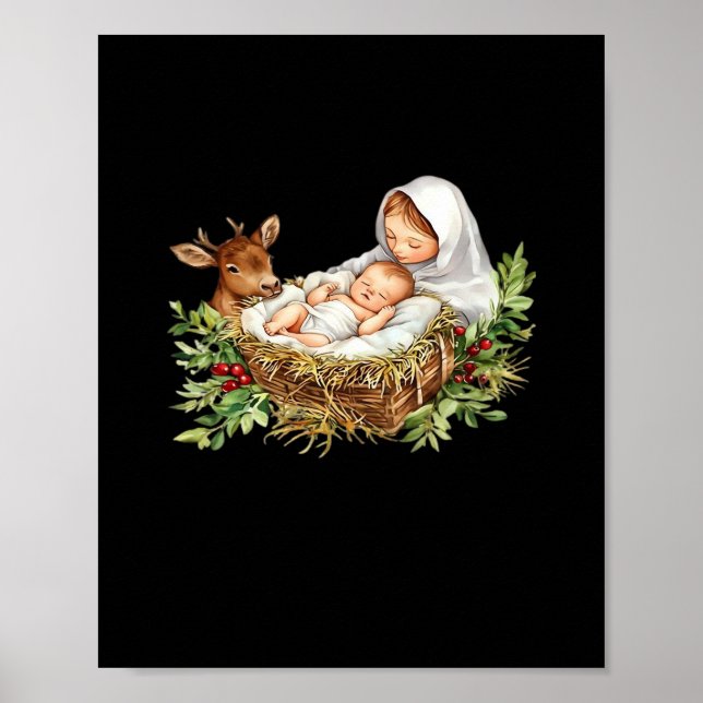 Póster Oh Deer Mary Nativity Scene Christmas Jesus   (Frente)