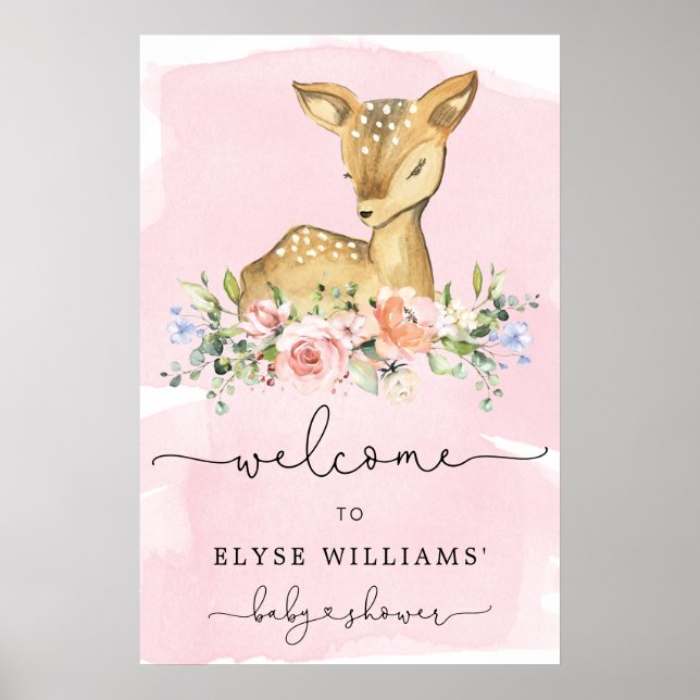 Póster Oh Deer Pink Baby Shower Welcome Sign (Frente)