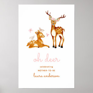Póster Oh Deer Watercolor Flowers Bienvenidos a Baby Show