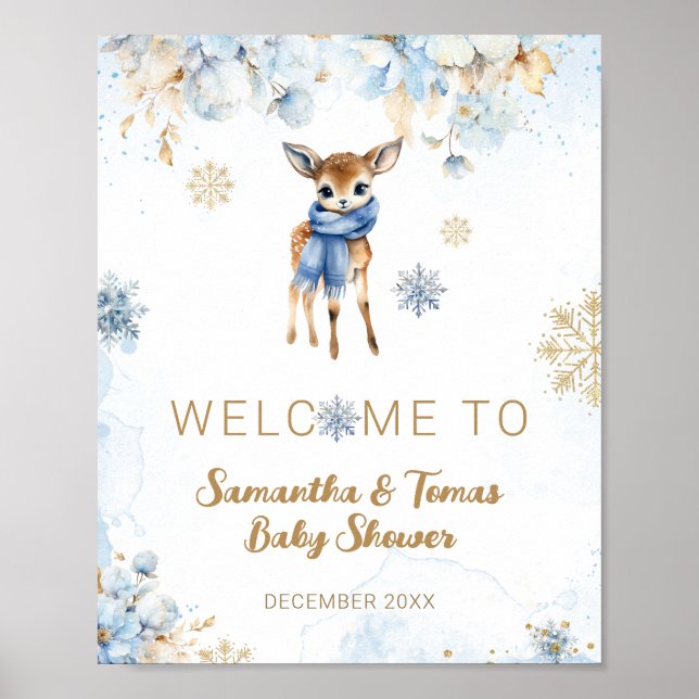 Póster Oh Deer Winter Baby Boy Bienvenida (Frente)