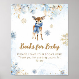 Póster Oh Deer Winter Baby Boy Shower Books