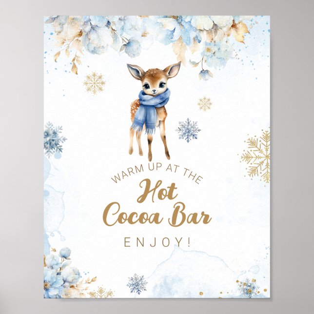 Póster Oh Deer Winter Baby Boy Shower Cocoa Bar (Frente)
