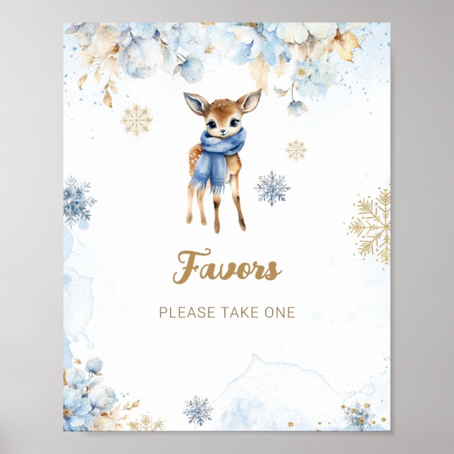 Póster Oh Deer Winter Baby Boy Shower Favor (Frente)