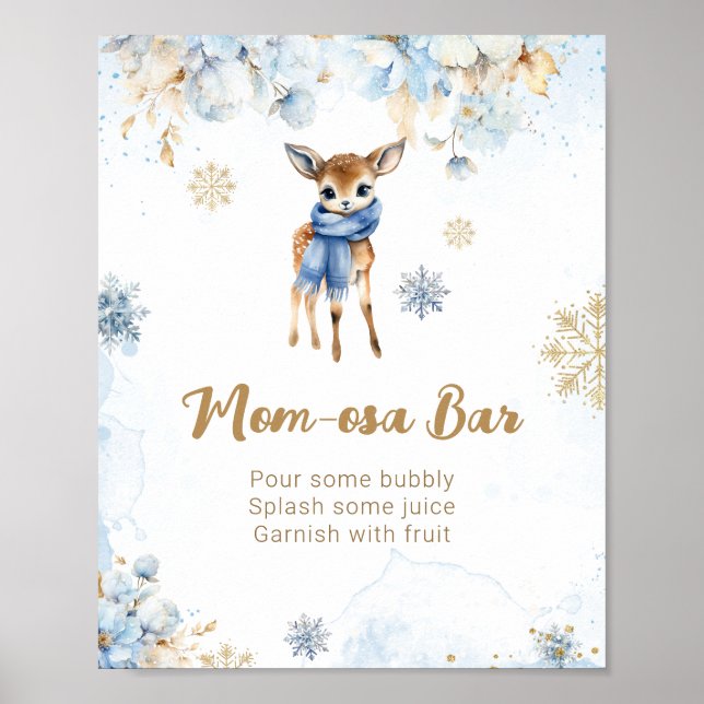 Póster Oh Deer Winter Baby Boy Shower Mom-osa Bar (Frente)