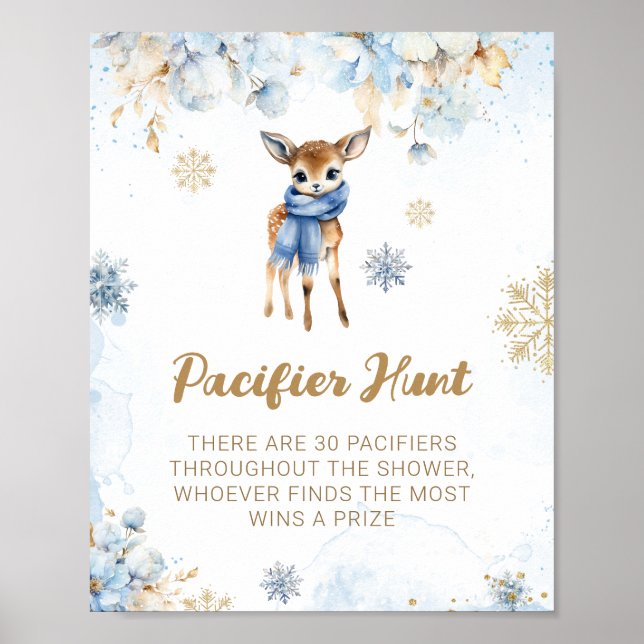 Póster Oh Deer Winter Baby Boy Shower Pacifier Hunt Juego (Frente)