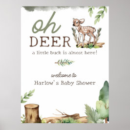 Póster Oh Deer Woodland Deer Baby Shower Welcome Sign
