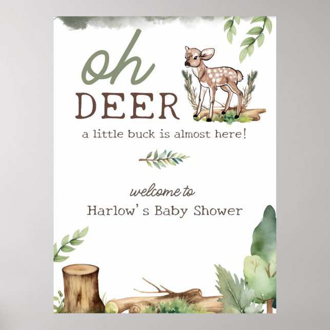 Póster Oh Deer Woodland Deer Baby Shower Welcome Sign (Frente)