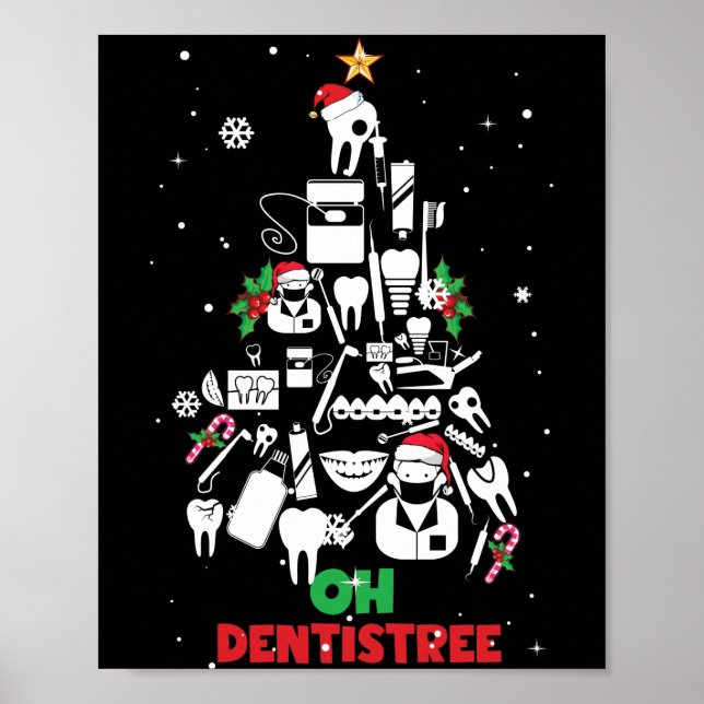 Póster Oh Dentistree Dentist Dental Teeth Árbol de Navida (Frente)