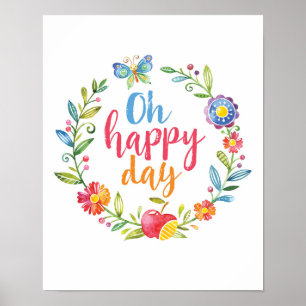 Póster Oh Feliz día colorido poster floral impreso