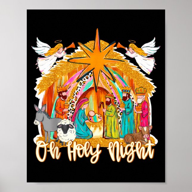 Póster Oh Holy Night Christian Nativity Scene Christmas R (Frente)