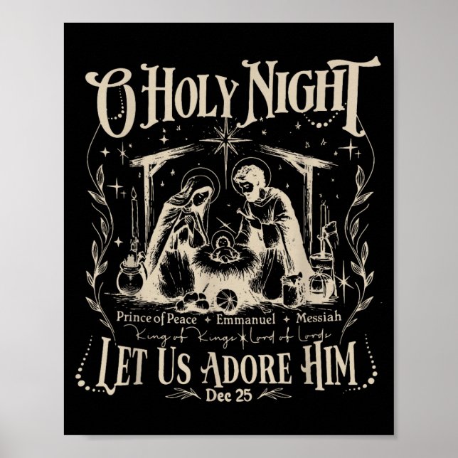 Póster Oh Holy Night Let Us Adore Him Christmas Christian (Frente)
