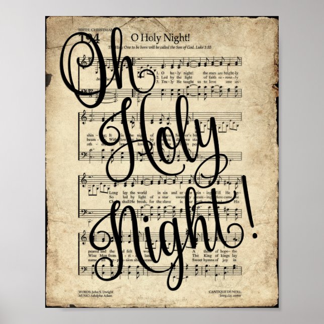 Póster Oh Holy Night Scripting Vintage Hymn (Frente)