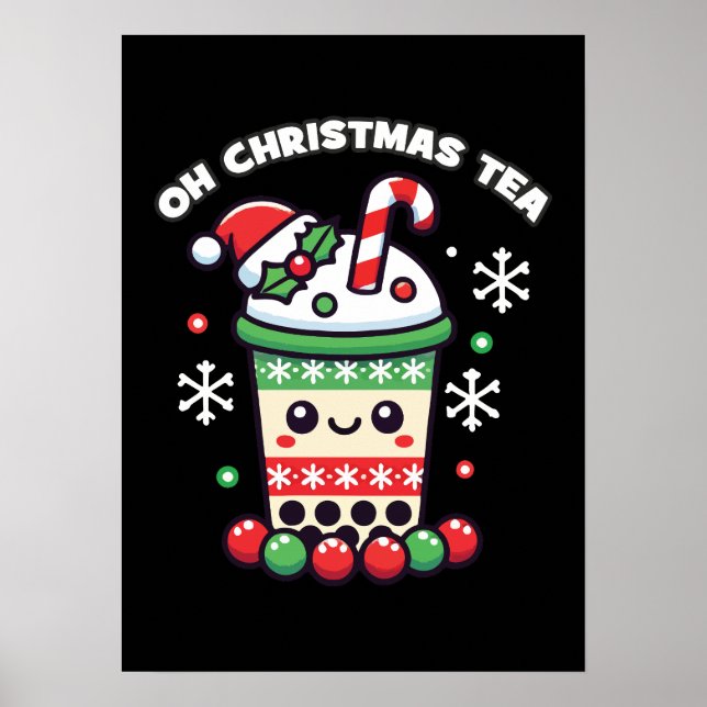 Póster Oh Navidades Té - Gracioso Boba Holiday Bubble Tea (Frente)