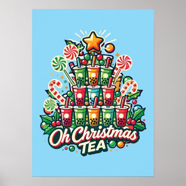 Póster Oh Navidades Tea - Funny Boba Bubble Tea Holiday (Frente)