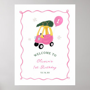 Póster Oh Qué Diversión Coche Rosa Niña Cumpleaños 1er Bi