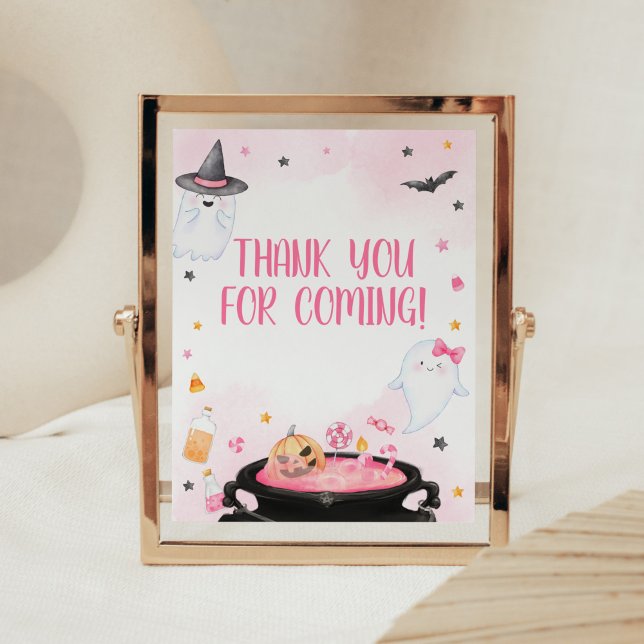 Póster Oh Sheet Ghoul Halloween Gracias por venir (Pink Oh Sheet Baby Shower Thank you for Coming Sign)
